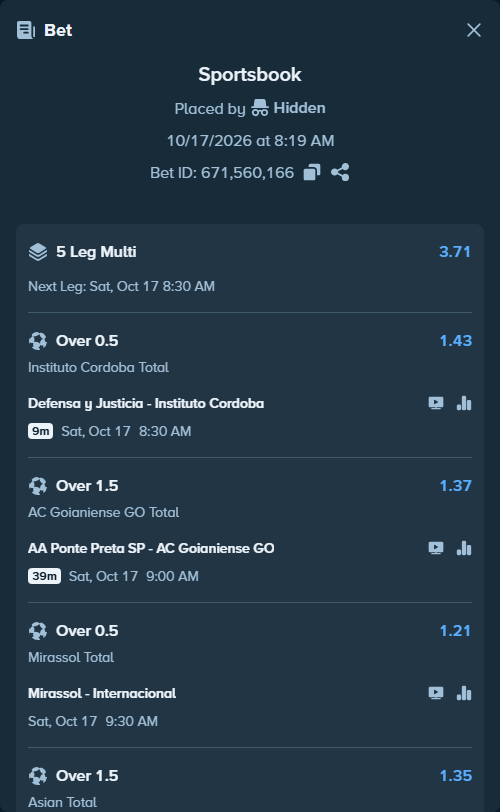 Bet slip: SC Recife PE - Fortaleza EC CE, $11,989.00 stake at 1.35 odds, placed by SH7N28