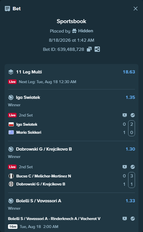 Bet slip: Schnaitter J / Wallner M - Krawietz K / Puetz T, $30,000.00 stake at 1.52 odds, placed by Hidden