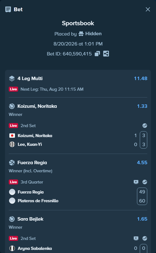 Bet slip: Senegal - Mexico, $10,000.00 stake at 1.15 odds, placed by Hidden