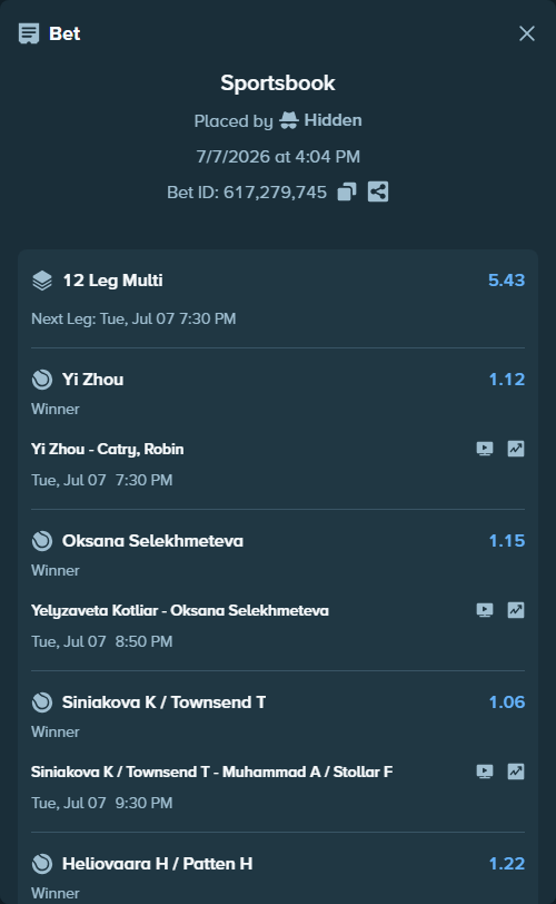 Bet slip: Sergio Luis Hernandez Ramirez - Luciano Emanuel Ambrogi, $49,204.17 stake at 1.07 odds, placed by Hidden