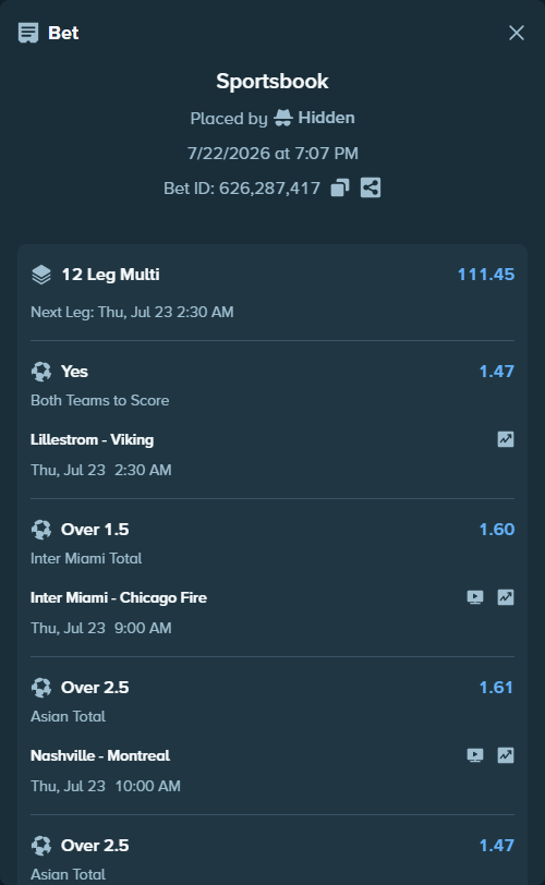 Bet slip: Servette - Basel, $10,000.00 stake at 1.47 odds, placed by Hidden