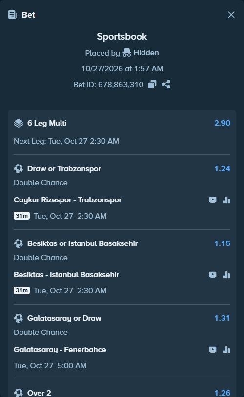 Bet slip: Sevilla - Osasuna, $20,000.00 stake at 1.10 odds, placed by Hidden