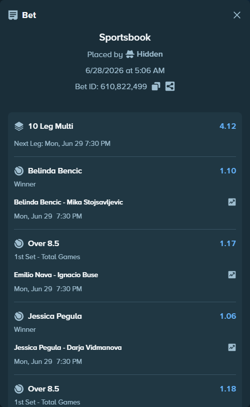 Bet slip: Soonwoo Kwon - Martin Landaluce, $67,124.37 stake at 1.20 odds, placed by Hidden