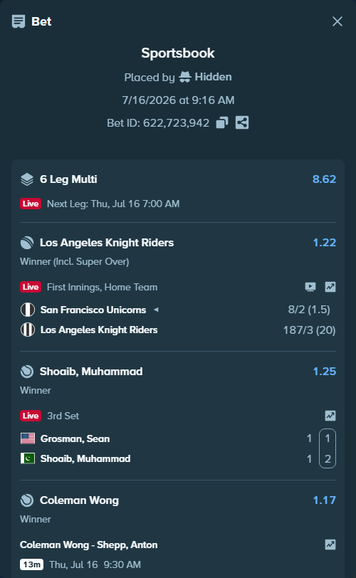 Bet slip: Spain - Argentina, $10,000.00 stake at 2.30 odds, placed by Hidden