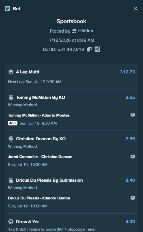 Bet slip: Spain - Argentina, $11,290.60 stake at 4.00 odds, placed by Hidden