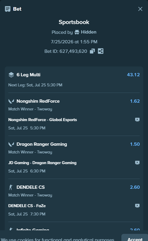 Bet slip: Team Liquid - G2 Esports, $10,000.00 stake at 2.10 odds, placed by Hidden