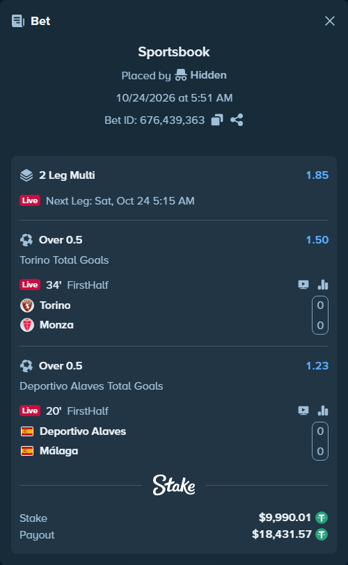 Bet slip: Torino - Monza, $10,000.00 stake at 1.50 odds, placed by mardinli55