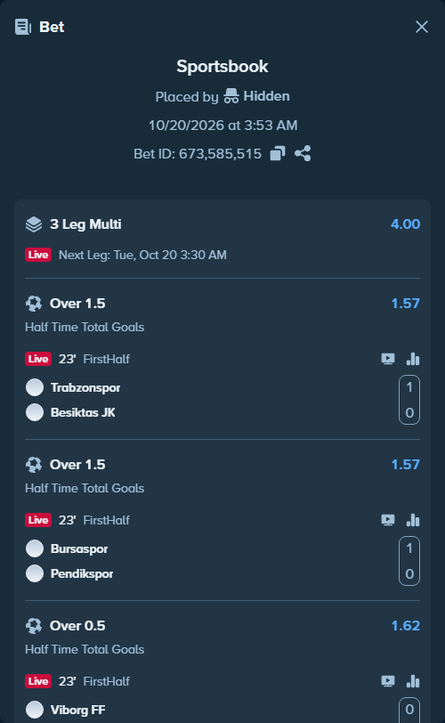 Bet slip: Trabzonspor - Besiktas, $362,483.02 stake at 1.57 odds, placed by Hidden