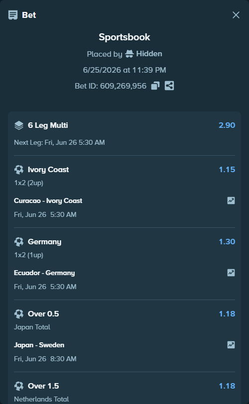 Bet slip: Turkiye - USA, $11,000.00 stake at 1.17 odds, placed by Hidden