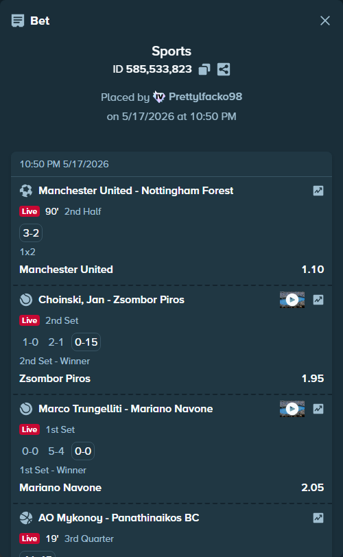 Bet slip: Valencia Basket - Bilbao Basket, $9,504.82 stake at 1.15 odds, placed by Prettylfacko98