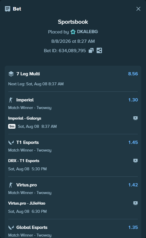 Bet slip: Virtus.pro - JiJieHao, $11,932.88 stake at 1.42 odds, placed by DKALEBG
