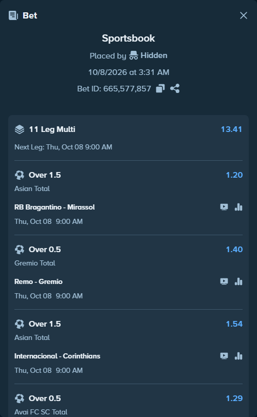 Bet slip: Vitoria - Chapecoense, $21,989.99 stake at 1.15 odds, placed by SH7N28