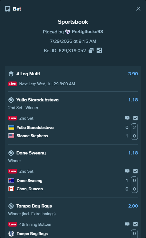 Bet slip: Washington Mystics - Connecticut Sun, $112,938.08 stake at 1.40 odds, placed by Prettylfacko98