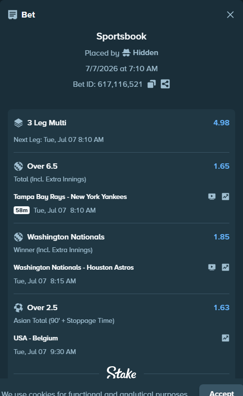 Bet slip: Washington Nationals - Houston Astros, $24,875.84 stake at 1.85 odds, placed by kimandchang
