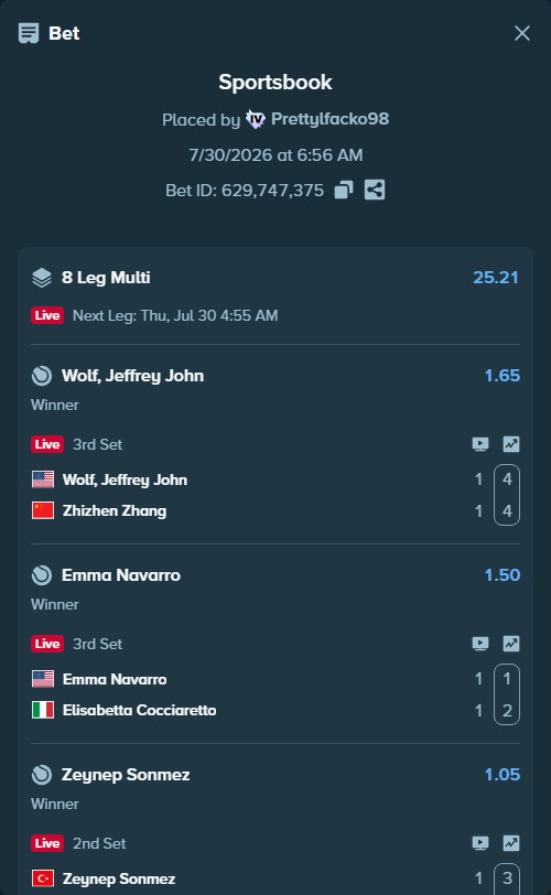 Bet slip: Wolf, Jeffrey John - Zhizhen Zhang, $34,423.58 stake at 1.65 odds, placed by Prettylfacko98